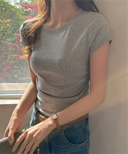 MAISON DE THERESE(メゾン ド テレーズ)の「4 色展開サイドプリーツクルーネック半袖カットソー レディース(Tシャツ/カットソー・レディース・Black/チャコールグレー/GRAY/White・M/L)」の5枚目の写真