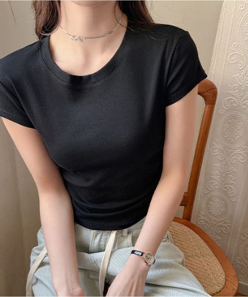 MAISON DE THERESE(メゾン ド テレーズ)の「4 色展開サイドプリーツクルーネック半袖カットソー レディース(Tシャツ/カットソー・レディース・Black/チャコールグレー/GRAY/White・M/L)」の10枚目の写真