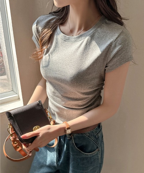 MAISON DE THERESE(メゾン ド テレーズ)の「4 色展開サイドプリーツクルーネック半袖カットソー レディース(Tシャツ/カットソー・レディース・Black/チャコールグレー/GRAY/White・M/L)」の6枚目の写真