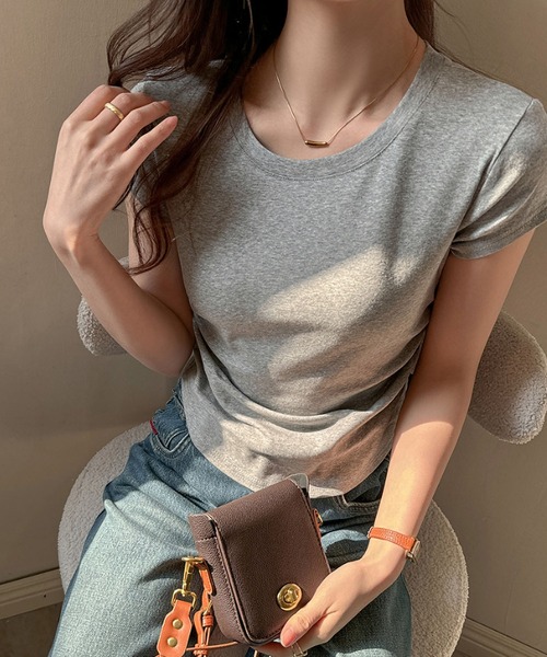 MAISON DE THERESE(メゾン ド テレーズ)の「4 色展開サイドプリーツクルーネック半袖カットソー レディース(Tシャツ/カットソー・レディース・Black/チャコールグレー/GRAY/White・M/L)」の7枚目の写真