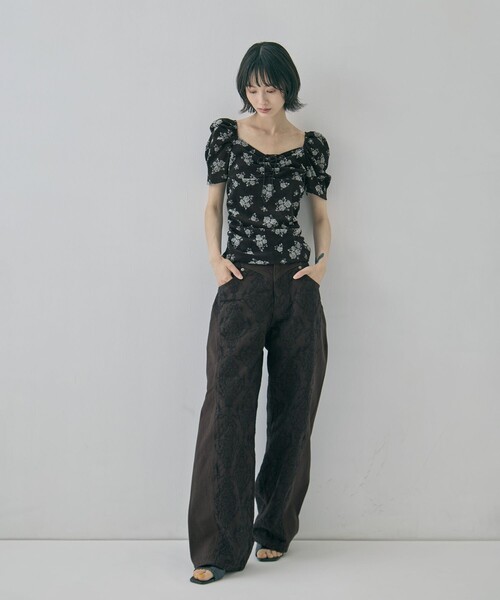 FETICO(フェティコ)の「【FETICO/フェティコ】《STUDIOUS別注》VELOUR ROSE TEE/ベロアローズT(Tシャツ/カットソー・レディース・ブラック/レッド・FREE)」の7枚目の写真