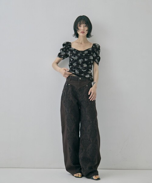 FETICO(フェティコ)の「【FETICO/フェティコ】《STUDIOUS別注》VELOUR ROSE TEE/ベロアローズT(Tシャツ/カットソー・レディース・ブラック/レッド・FREE)」の8枚目の写真