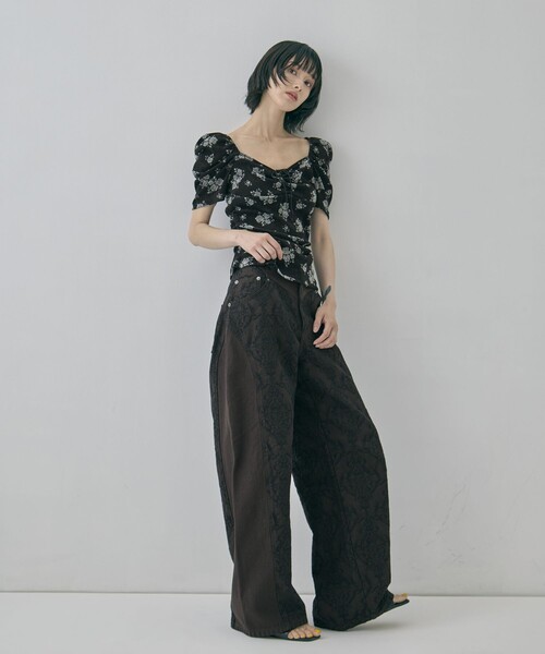 FETICO(フェティコ)の「【FETICO/フェティコ】《STUDIOUS別注》VELOUR ROSE TEE/ベロアローズT(Tシャツ/カットソー・レディース・ブラック/レッド・FREE)」の9枚目の写真