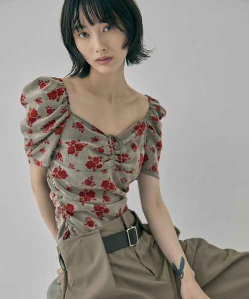 FETICO(フェティコ)の「【FETICO/フェティコ】《STUDIOUS別注》VELOUR ROSE TEE/ベロアローズT(Tシャツ/カットソー・レディース・ブラック/レッド・FREE)」の20枚目の写真