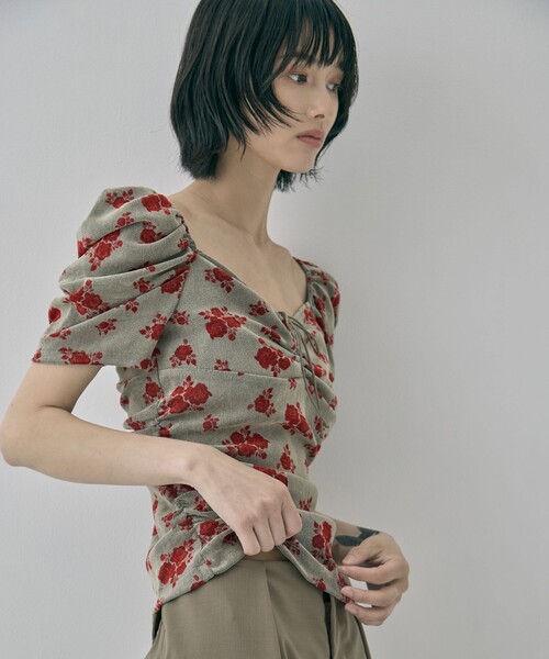 FETICO(フェティコ)の「【FETICO/フェティコ】《STUDIOUS別注》VELOUR ROSE TEE/ベロアローズT(Tシャツ/カットソー・レディース・ブラック/レッド・FREE)」の21枚目の写真