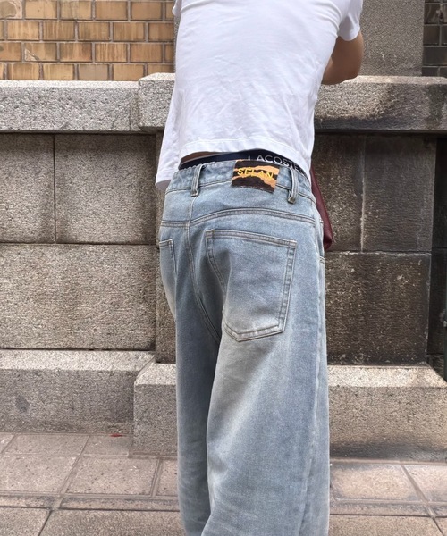 SELAN（セラン）の「【ユニセックス】ゼブラ柄革パッチクロスウエストデニムパンツ/ワイドストレート（デニムパンツ・メンズ・ブラック/ブルー・LARGE/MEDIUM/SMALL）」の9枚目の写真