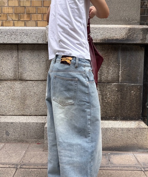 SELAN（セラン）の「【ユニセックス】ゼブラ柄革パッチクロスウエストデニムパンツ/ワイドストレート（デニムパンツ・メンズ・ブラック/ブルー・LARGE/MEDIUM/SMALL）」の10枚目の写真