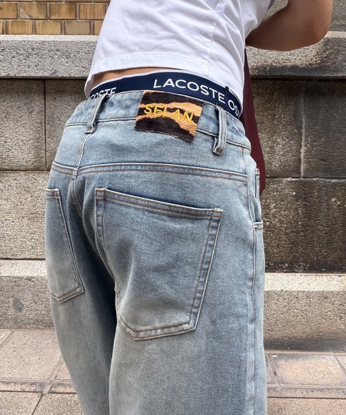 SELAN（セラン）の「【ユニセックス】ゼブラ柄革パッチクロスウエストデニムパンツ/ワイドストレート（デニムパンツ・メンズ・ブラック/ブルー・LARGE/MEDIUM/SMALL）」の12枚目の写真