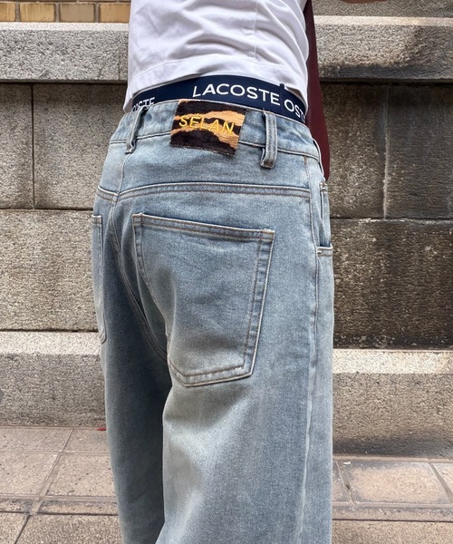 SELAN（セラン）の「【ユニセックス】ゼブラ柄革パッチクロスウエストデニムパンツ/ワイドストレート（デニムパンツ・メンズ・ブラック/ブルー・LARGE/MEDIUM/SMALL）」の13枚目の写真