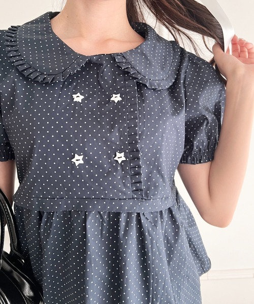 Loueme(ルエム)の「スターボタンドットブラウス(シャツ/ブラウス・レディース・ネイビー/アイボリー・FREE)」の3枚目の写真