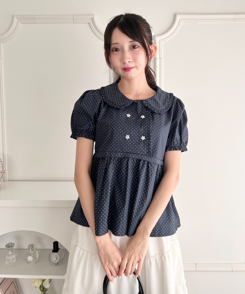 Loueme(ルエム)の「スターボタンドットブラウス(シャツ/ブラウス・レディース・ネイビー/アイボリー・FREE)」の6枚目の写真