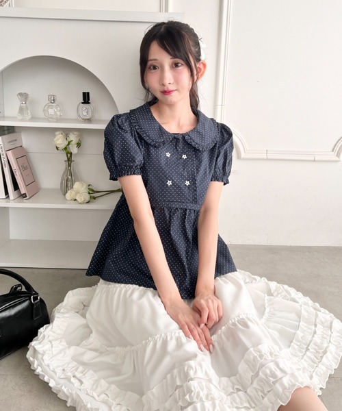 Loueme(ルエム)の「スターボタンドットブラウス(シャツ/ブラウス・レディース・ネイビー/アイボリー・FREE)」の7枚目の写真