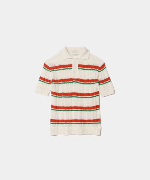 beautiful people(ビューティフルピープル)の「kids striped lace knit polo pullover(ニット/セーター・レディース・アイボリー/ブラック・34/38)」の1枚目の写真