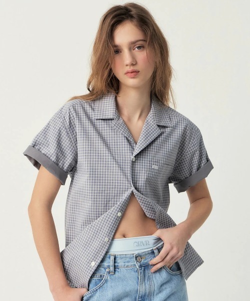 GRVRGROVE(グローブ)の「MADISON CHECK SHIRT(シャツ/ブラウス・レディース・グレー系/チェック・フリー)」の2枚目の写真