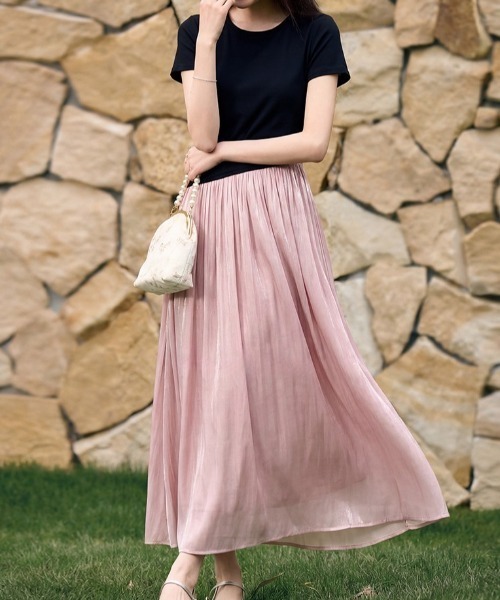 AMAJI(アマジ)の「配色切替 クルーネック サマーニット ロングワンピース(ワンピース・レディース・ライトピンク・SMALL/MEDIUM/LARGE/X-LARGE)」の4枚目の写真