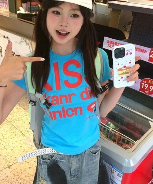 AsheKsha(アシクシャ)の「アルファベットプリント半袖(Tシャツ/カットソー・レディース・ブルー・M)」の13枚目の写真