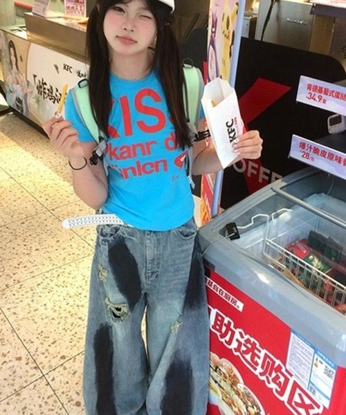 AsheKsha(アシクシャ)の「アルファベットプリント半袖(Tシャツ/カットソー・レディース・ブルー・M)」の14枚目の写真