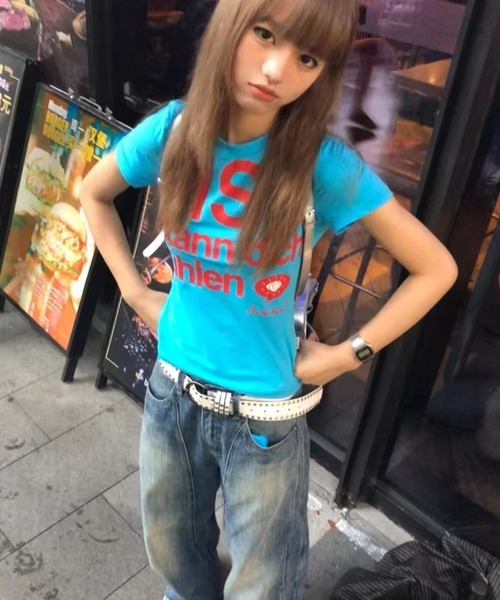 AsheKsha(アシクシャ)の「アルファベットプリント半袖(Tシャツ/カットソー・レディース・ブルー・M)」の15枚目の写真