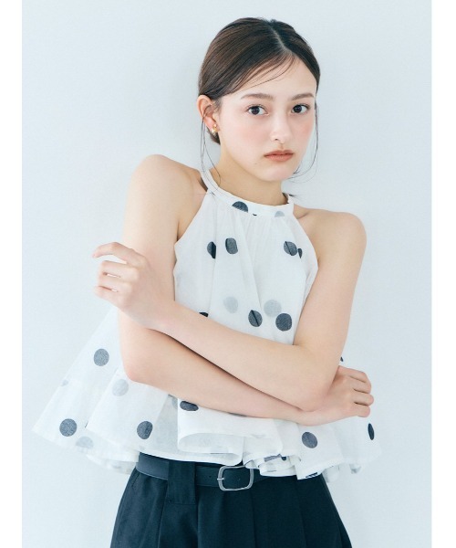 SNIDEL(スナイデル)の「アメスリボリュームブラウス(シャツ/ブラウス・レディース・ブラック/ライトピンク/ドット・F)」の3枚目の写真
