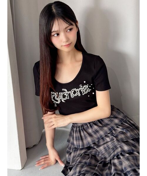 RESEXXY（リゼクシー）の「デコラティブクロップドTシャツ（Tシャツ/カットソー・レディース・ベージュ/ホワイト/ブラック・FREE）」の3枚目の写真