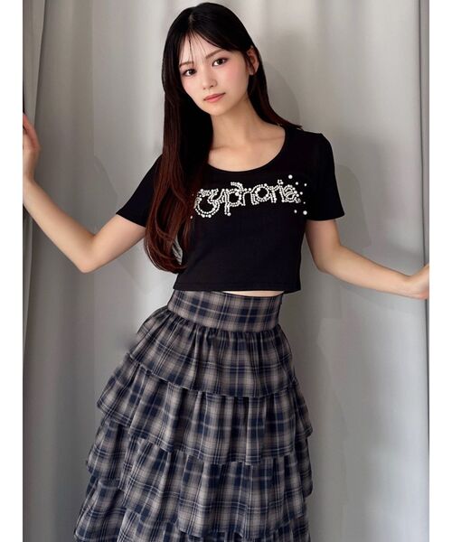 RESEXXY（リゼクシー）の「デコラティブクロップドTシャツ（Tシャツ/カットソー・レディース・ベージュ/ホワイト/ブラック・FREE）」の4枚目の写真