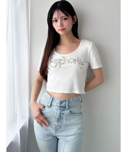 RESEXXY（リゼクシー）の「デコラティブクロップドTシャツ（Tシャツ/カットソー・レディース・ベージュ/ホワイト/ブラック・FREE）」の9枚目の写真