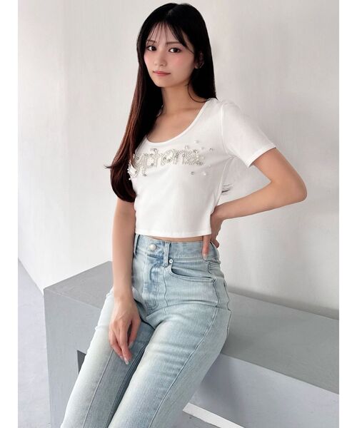 RESEXXY（リゼクシー）の「デコラティブクロップドTシャツ（Tシャツ/カットソー・レディース・ベージュ/ホワイト/ブラック・FREE）」の10枚目の写真