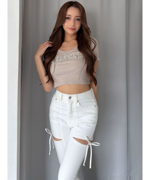 RESEXXY（リゼクシー）の「デコラティブクロップドTシャツ（Tシャツ/カットソー・レディース・ベージュ/ホワイト/ブラック・FREE）」の16枚目の写真