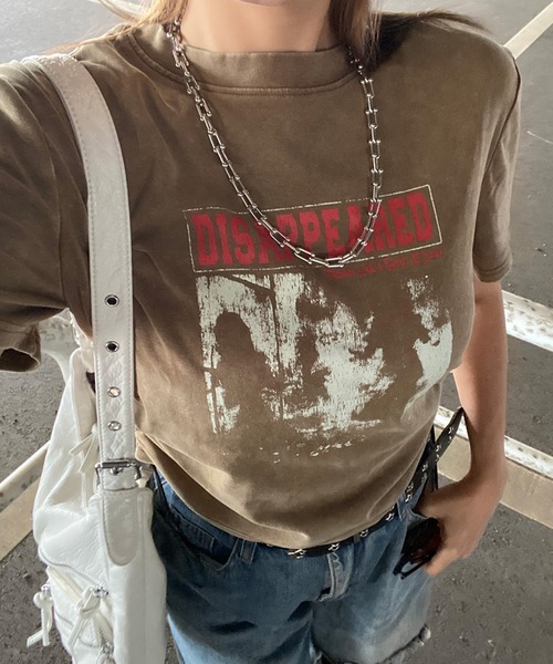 non-hedge(ノンヘッジ)の「ブリーチ転写ロゴドロストTシャツ(Tシャツ/カットソー・レディース・ブラック/モカ/ブルー/グレー・FREE)」の3枚目の写真