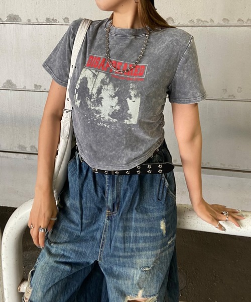 non-hedge(ノンヘッジ)の「ブリーチ転写ロゴドロストTシャツ(Tシャツ/カットソー・レディース・ブラック/モカ/ブルー/グレー・FREE)」の5枚目の写真