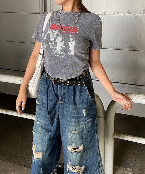 non-hedge(ノンヘッジ)の「ブリーチ転写ロゴドロストTシャツ(Tシャツ/カットソー・レディース・ブラック/モカ/ブルー/グレー・FREE)」の8枚目の写真