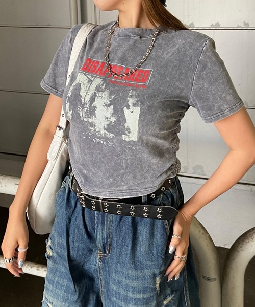 non-hedge(ノンヘッジ)の「ブリーチ転写ロゴドロストTシャツ(Tシャツ/カットソー・レディース・ブラック/モカ/ブルー/グレー・FREE)」の9枚目の写真