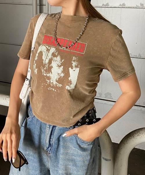 non-hedge(ノンヘッジ)の「ブリーチ転写ロゴドロストTシャツ(Tシャツ/カットソー・レディース・ブラック/モカ/ブルー/グレー・FREE)」の14枚目の写真