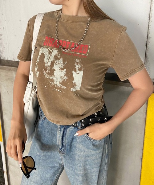non-hedge(ノンヘッジ)の「ブリーチ転写ロゴドロストTシャツ(Tシャツ/カットソー・レディース・ブラック/モカ/ブルー/グレー・FREE)」の15枚目の写真