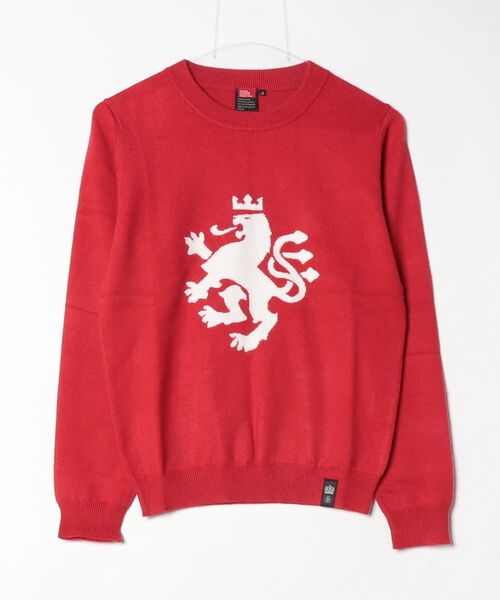 DOUBLE STANDARD CLOTHING（ダブルスタンダードクロージング）の「エンブレムジャガードニット（ニット/セーター・レディース・ネイビー/レッド・36/38）」の2枚目の写真