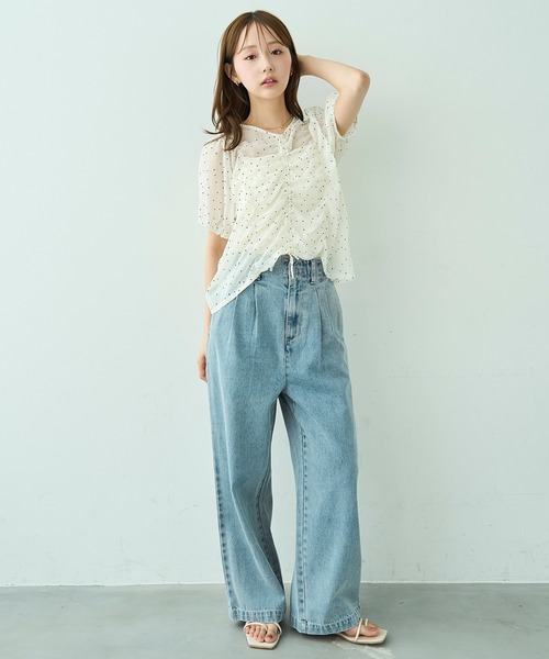 mil（ミル）の「[見えないウエスト調整] ダブルタック デニムパンツ【588203】（デニムパンツ・レディース・ライトグレー/サックスブルー/ブラック・S-Short/S-Regular/M-Short/M-Regular）」の6枚目の写真