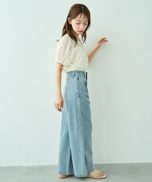 mil（ミル）の「[見えないウエスト調整] ダブルタック デニムパンツ【588203】（デニムパンツ・レディース・ライトグレー/サックスブルー/ブラック・S-Short/S-Regular/M-Short/M-Regular）」の7枚目の写真