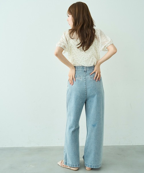 mil（ミル）の「[見えないウエスト調整] ダブルタック デニムパンツ【588203】（デニムパンツ・レディース・ライトグレー/サックスブルー/ブラック・S-Short/S-Regular/M-Short/M-Regular）」の8枚目の写真
