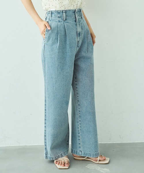 mil（ミル）の「[見えないウエスト調整] ダブルタック デニムパンツ【588203】（デニムパンツ・レディース・ライトグレー/サックスブルー/ブラック・S-Short/S-Regular/M-Short/M-Regular）」の9枚目の写真