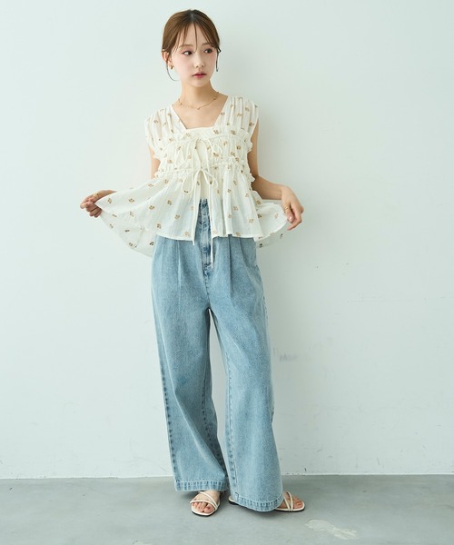 mil（ミル）の「[見えないウエスト調整] ダブルタック デニムパンツ【588203】（デニムパンツ・レディース・ライトグレー/サックスブルー/ブラック・S-Short/S-Regular/M-Short/M-Regular）」の10枚目の写真