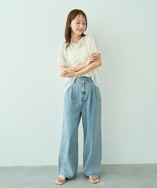 mil（ミル）の「[見えないウエスト調整] ダブルタック デニムパンツ【588203】（デニムパンツ・レディース・ライトグレー/サックスブルー/ブラック・S-Short/S-Regular/M-Short/M-Regular）」の4枚目の写真