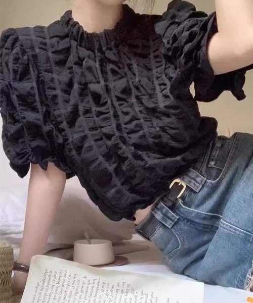 GLAMOROUS JANE(グラマラスジェーン)の「シャーリングクロップド丈ブラウス(シャツ/ブラウス・レディース・ホワイト/ブラック・FREE)」の14枚目の写真