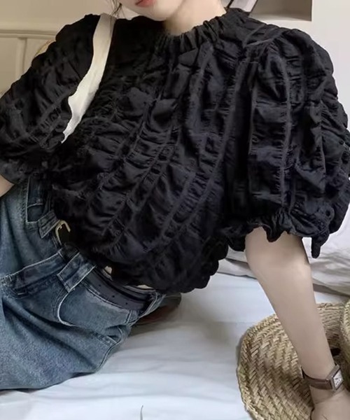 GLAMOROUS JANE(グラマラスジェーン)の「シャーリングクロップド丈ブラウス(シャツ/ブラウス・レディース・ホワイト/ブラック・FREE)」の15枚目の写真