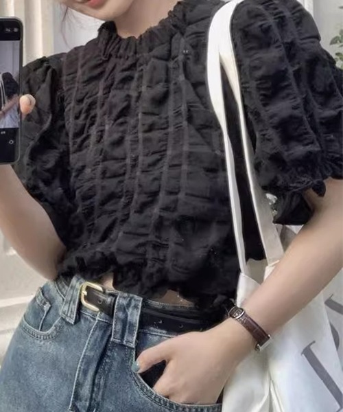 GLAMOROUS JANE(グラマラスジェーン)の「シャーリングクロップド丈ブラウス(シャツ/ブラウス・レディース・ホワイト/ブラック・FREE)」の16枚目の写真