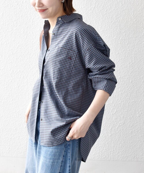 SHIPS any(シップス エニィ)の「SHIPS any:〈洗濯機可能〉REFABRISH レギュラー チェック 刺繍 シャツ(シャツ/ブラウス・レディース・グリーン/ブルー・38/36)」の6枚目の写真