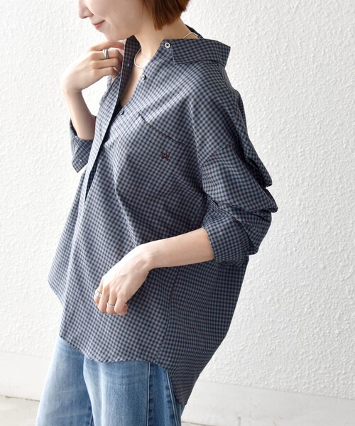 SHIPS any(シップス エニィ)の「SHIPS any:〈洗濯機可能〉REFABRISH レギュラー チェック 刺繍 シャツ(シャツ/ブラウス・レディース・グリーン/ブルー・38/36)」の7枚目の写真