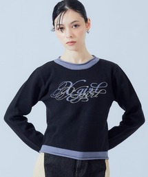 RHINESTONE AND JACQUARD LOGO COMPACT KNIT TOP