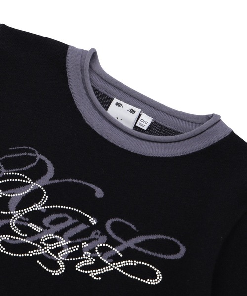 X-girl(エックスガール)の「RHINESTONE AND JACQUARD LOGO COMPACT KNIT TOP(ニット/セーター・レディース・バーガンディー/ブラック・ONE SIZE)」の10枚目の写真
