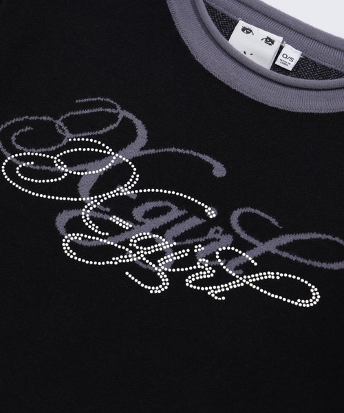 X-girl(エックスガール)の「RHINESTONE AND JACQUARD LOGO COMPACT KNIT TOP(ニット/セーター・レディース・バーガンディー/ブラック・ONE SIZE)」の11枚目の写真