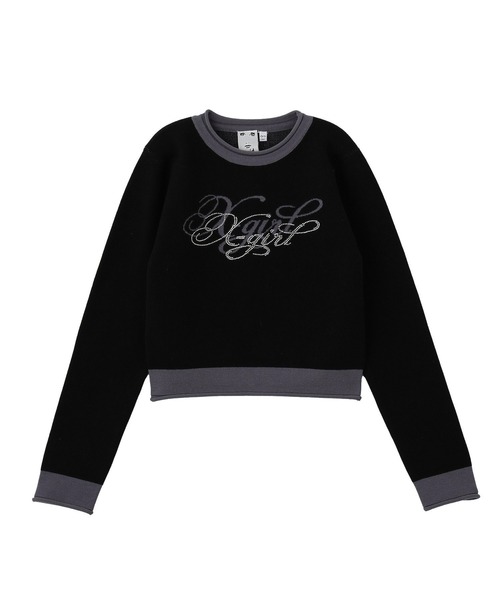 X-girl(エックスガール)の「RHINESTONE AND JACQUARD LOGO COMPACT KNIT TOP(ニット/セーター・レディース・バーガンディー/ブラック・ONE SIZE)」の18枚目の写真